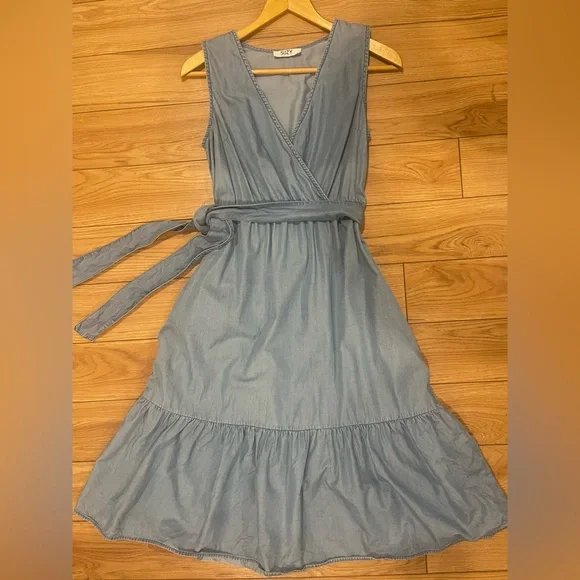 Suzy Shier Blue Sleeveless Dress small belted denim look - Picture 2 of 9
